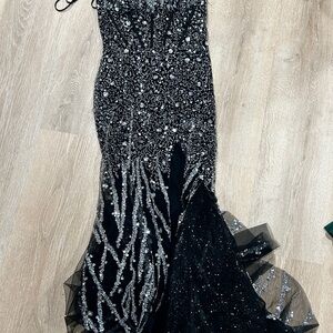 Elegant Black and Silver Sequin Gown